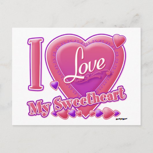 I Love My Sweetheart pink/purple -ハート ポストカード (正面)