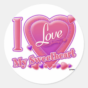 I Love My Sweetheart pink/purple -ハート ラウンドシール