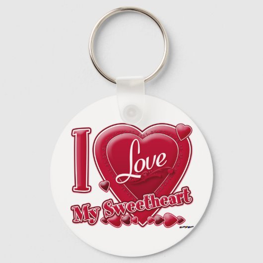 I Love My Sweetheart red -ハート キーホルダー (正面)