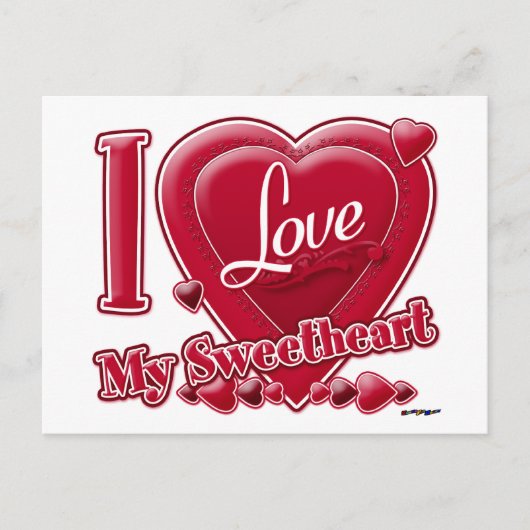 I Love My Sweetheart red -ハート ポストカード (正面)