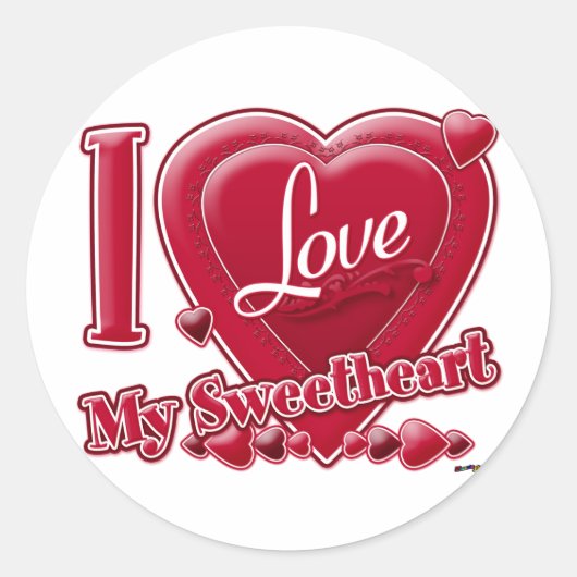 I Love My Sweetheart red -ハート ラウンドシール (正面)