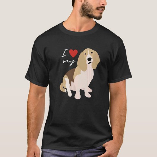 I Love My Tan Black & White Basset Hound Dog Tシャツ (正面)