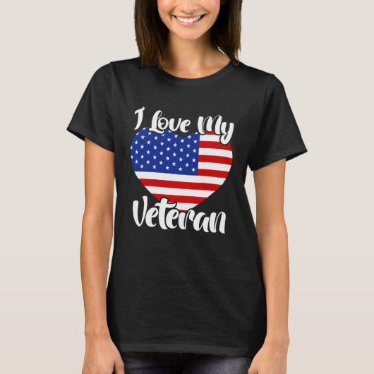 I Love My Veteran USA Flag American Memorial Day Tシャツ (正面)