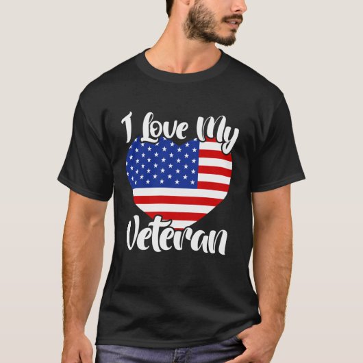 I Love My Veteran USA Flag American Memorial Day Tシャツ (正面)