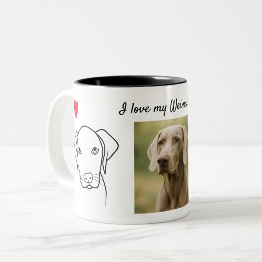 I love my Weimaraner Dog Photo Drawing Hearts ツートーンマグカップ (正面左)