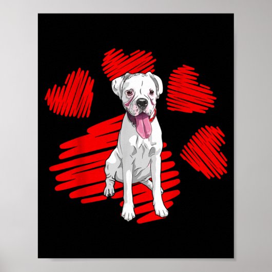 I Love My White Boxer Dog Paw Heart Valentines Day ポスター (正面)