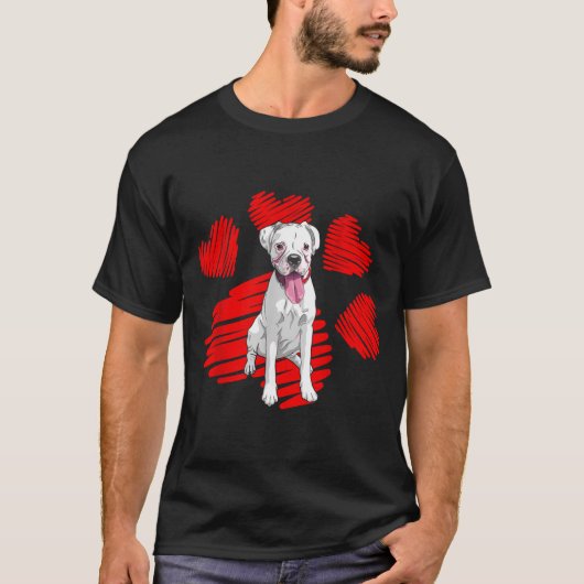 I Love My White Boxer Dog Paw Heart Valentines Day Tシャツ (正面)