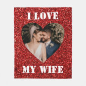 I Love My Wifeハートカスタムフォトレッドグリッターラブ フリースブランケット (正面)