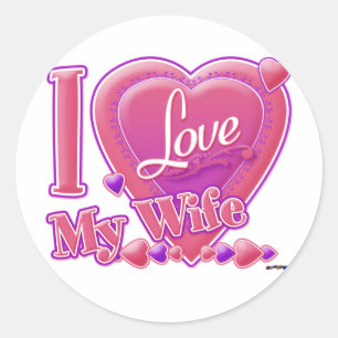I Love My Wife pink/purple -ハート ラウンドシール