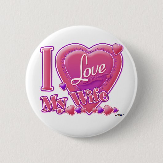 I Love My Wife pink/purple -ハート 缶バッジ (正面)