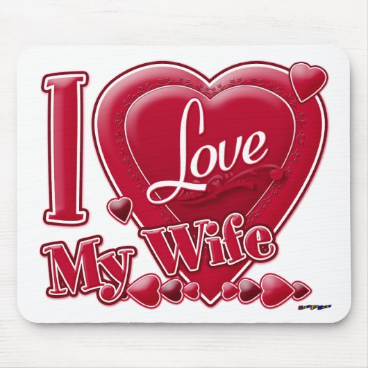 I Love My Wife Red -ハート マウスパッド (正面)
