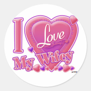 I Love My Wifey pink/purple -ハート ラウンドシール