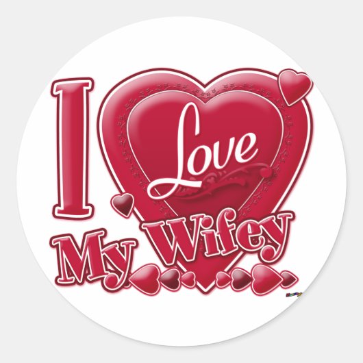 I Love My Wifey Red -ハート ラウンドシール (正面)