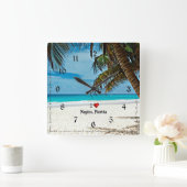 I Love Naples, Florida (黒アート枠) スクエア壁時計 (ホーム)