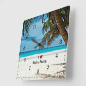 I Love Naples, Florida (黒アート枠) スクエア壁時計 (傾斜)