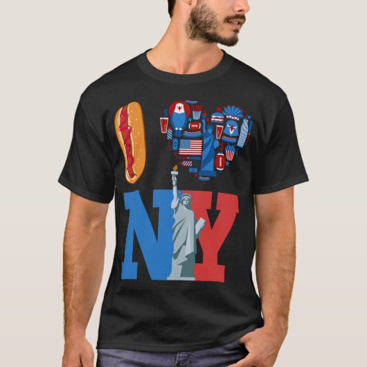 I Love New York NYお土産ギフトホットドッグピザ Tシャツ (正面)