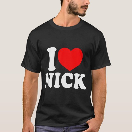 I Love Nick, I Heart Nick Name, Red Heart Valentin Tシャツ (正面)