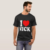 I Love Nick, I Heart Nick Name, Red Heart Valentin Tシャツ (正面フル)