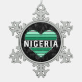 I Love Nigeria，ナイジェリアハート スノーフレークピューターオーナメント (正面)