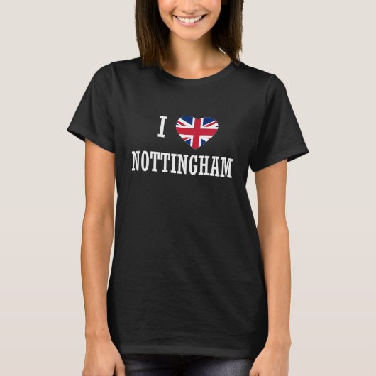 I Love Nottingham England Union Jack Flag Heart En Tシャツ (正面)