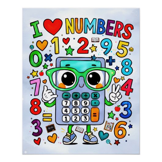 I Love Numbers Cute Calculator Math Design ポスター (正面)