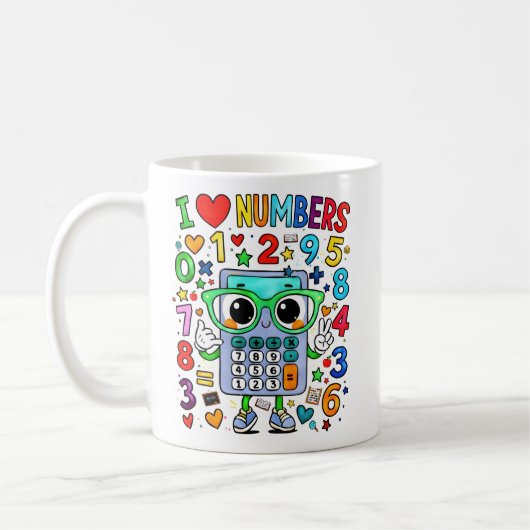 I Love Numbers Cute Maths Calculator Mug コーヒーマグカップ (左)