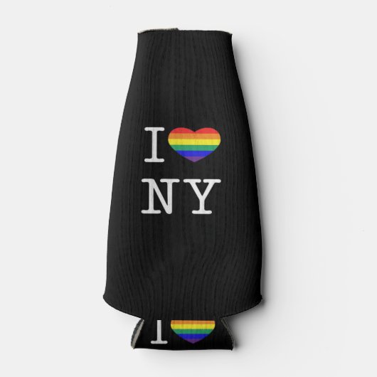 I Love NY - Gay Pride Rainbow Heart Classic ボトルクーラー (正面)