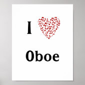 I Love Oboe Music Notesの赤いハート ポスター (正面)