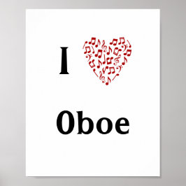 I Love Oboe Music Notesの赤いハート ポスター