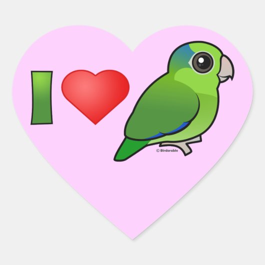 I Love Pacific Parrotlets (緑) ハートシール (正面)