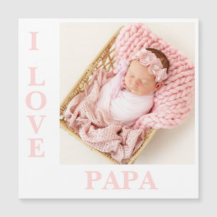 I Love Papaピンクタイポグラフィフォトベビーマグネット
