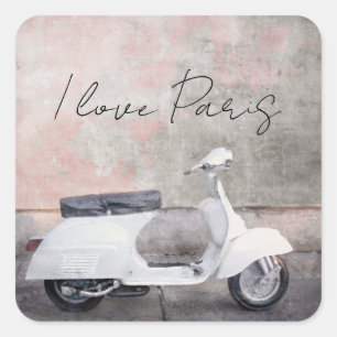 I Love Parisホワイトモータースクーター スクエアシール
