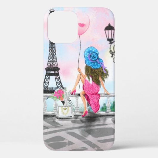 I Love Paris – 女性とかわいらしピンクのハートバルーン Case-Mate iPhoneケース (裏面)