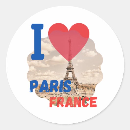 I love Paris France, Croissant, Psg, Baguette ラウンドシール (正面)