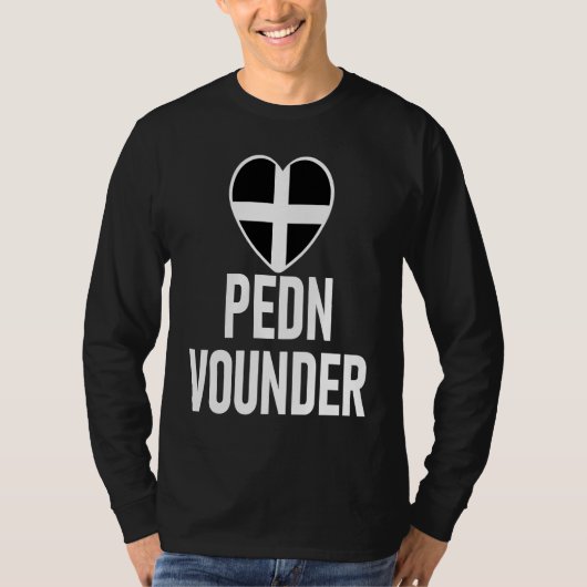 I Love Pedn Vounder Cornwall Flag Heart Saint Pira Tシャツ (正面)