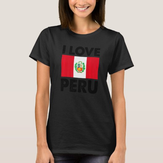 I Love Peru Iハートペルー家族旅行ペルー国旗 Tシャツ (正面)