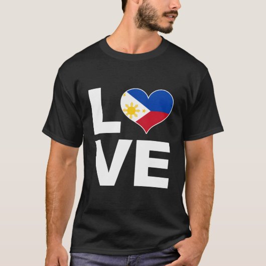 I Love Philippines – フィリピンハート国旗 Tシャツ (正面)