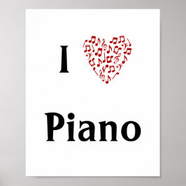 I Love Piano赤いハートof Music Notes ポスター