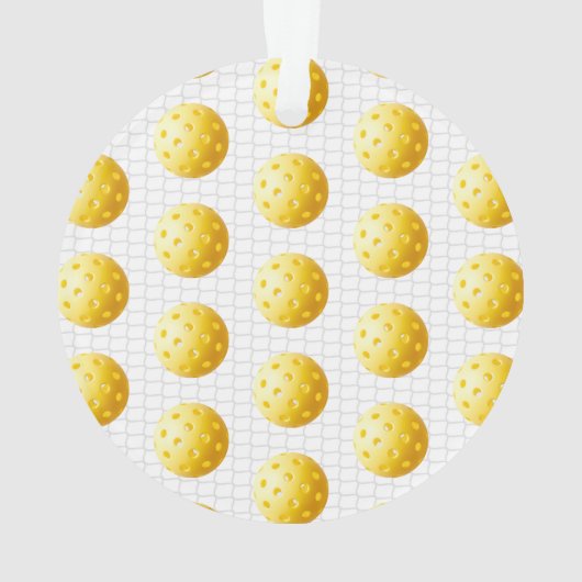 I LOVE PICKLEBALLスポーツおもしろいイエローボールネット文字 オーナメント (裏面)