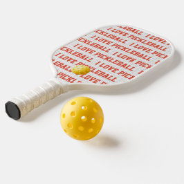 I LOVE PICKLEBALLスポーツおもしろいイエローボールネット文字 ピックルボールラケット