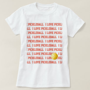 I LOVE PICKLEBALLスポーツおもしろいイエローボールネット文字 Tシャツ