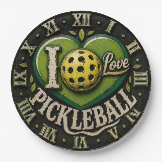 I Love Pickleball  ペーパープレート (正面)