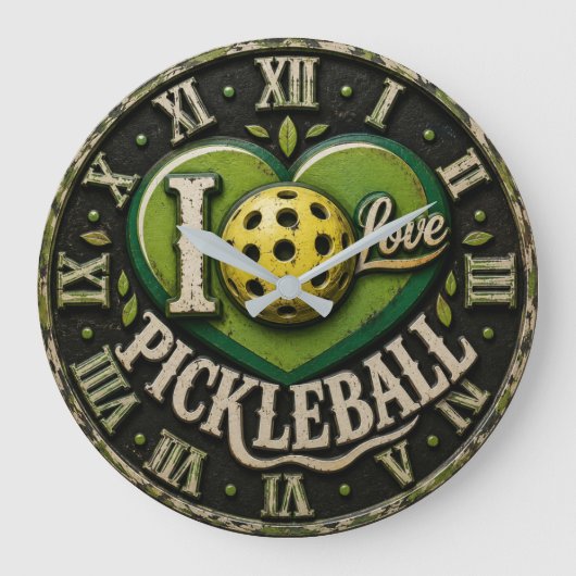 I Love Pickleball  ラージ壁時計 (正面)