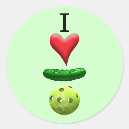I Love Pickleball - Green - ラウンドシール (正面)