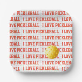 I LOVE PICKLEBALL Sports Yellow Ball Netおもしろい ペーパープレート