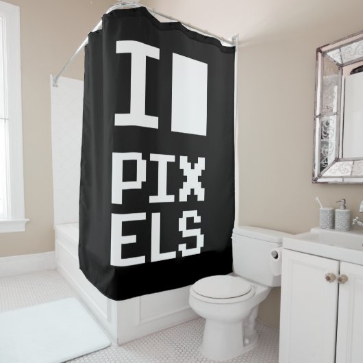 I Love Pixels,ギークデザイン，ピクセルアート シャワーカーテン (インサイチュ)