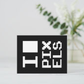I Love Pixels,ギークデザイン，ピクセルアート ポストカード (スタンド正面)