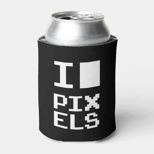 I Love Pixels,ギークデザイン，ピクセルアート 缶クーラー (缶正面)