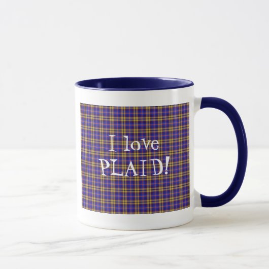 I Love Plaid – 青 マグカップ (右)