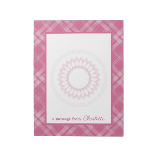 I Love Plaid Rosa & Flower 縁ど Medallion ノートパッド (回転)